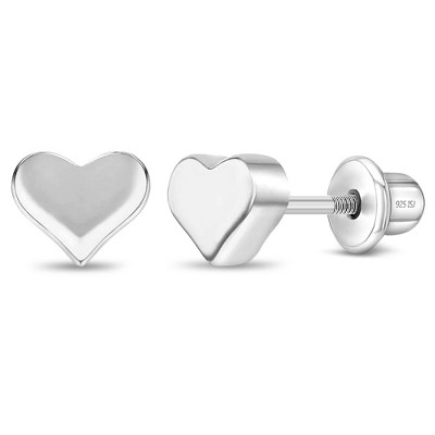 Girls' Puffed Polished Heart Screw Back Sterling Silver Earrings - In Season Jewelry