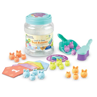 Learning Resources Count & Clean Dust Bunnies Game: Teaching Aid, Shapes and Colors, Fine Motor Skills, 1-4 Players