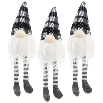 Whisen 3pcs Fabric Sitting Gnome, Christmas Table Home Ornaments for Holiday Party Gifts - White & Gray