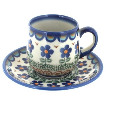 Blue Rose Polish Pottery 222 Vena Espresso Cup & Saucer