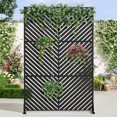 1-Piece 46.8in.W x 71.37in.H Black Parallel Line Galvanized Outdoor Privacy Screen Garden Screen Decorative Art Panel