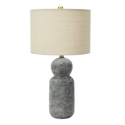 Storied Home 14" Round Stoneware Desk Lamp: Ceramic Office Light, ETL & UL Listed, Linen Shade