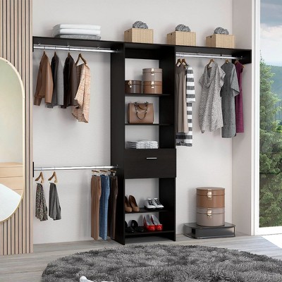 Depot E-Shop Closet System, One Drawer, Three Metal Rods, Five Open Shelves
