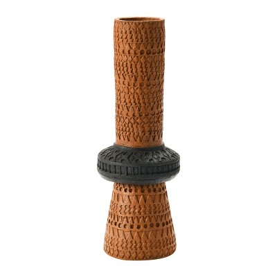 Storied Home Handmade Debossed Terra-cotta Vase, Terra-cotta Color & Black