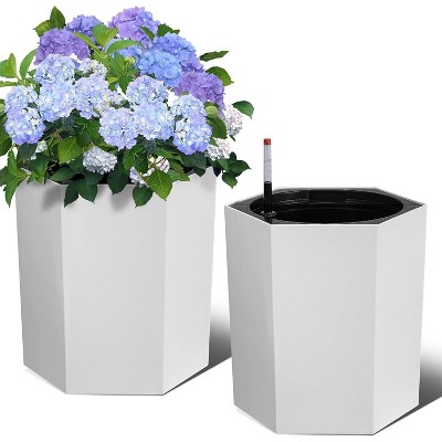 16 Inch Tall Planters Set of 2, Indoor Plants with Water Level Monitor & Drainage Hole & Wheels, Large Planter Pots for Patio, Porch