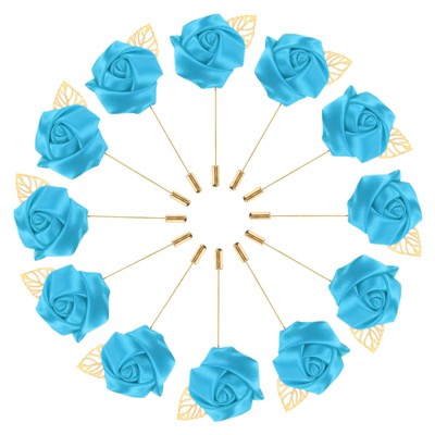 Unique Bargains Mens Golden Leaf Rose Lapel Boutonnieres Pin for Wedding 12 Pcs