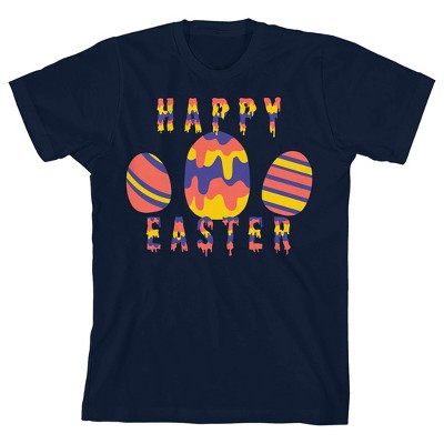 Bunny Bros Happy Easter Egg Painting Crew Neck Short Sleeve Navy Boy's T-shirt