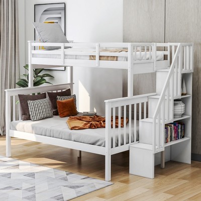 TiramisuBest Stairway Twin-Over-Full Bunk Bed with Storage and Guard Rail for Bedroom,Gray