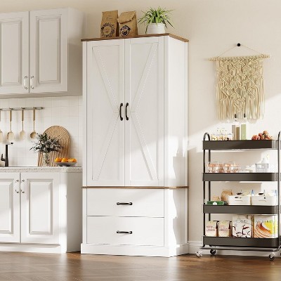 Wood Kitchen Pantry Cabinet with Drawers & Adjustable Shelves,Multi-Room Storage for Kitchen,Dining, Living Room,Bathroom & Offic