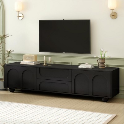 KTMBDW TV Stand for 75 Inch TV, Entertainment Center with 2 Drawers and Arched Doors, Rebound Device,  Modern Media TV Console Table for Living Room