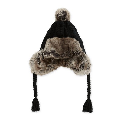 Hadley Wren Knitted Trapper Hat - Black