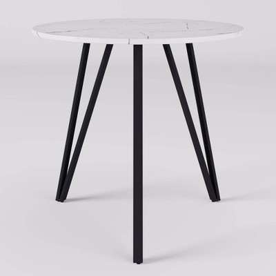 31" Ezra Small Round Dining Table Marble Finish White - CorLiving: Bistro Style, Seats 4
