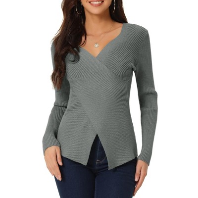 Seta T Women's V Neck Wrap Long Sleeve Criss Cross Casual Pullover Sweater