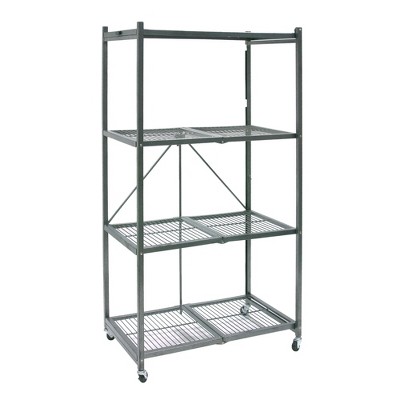 Origami 4 Tier Foldable Heavy Duty Metal Garage Storage Shelf Rack with Wheels and Powder Coated Steel for Home & Office Organization
