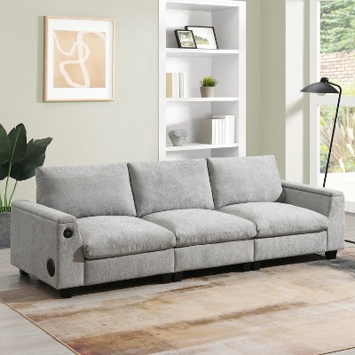 96''W Sofa Couch Set, Upholstered Storage Sofa Chair with USB Charges, Bluetooth Speaker, Cup Holders -ModernLuxe