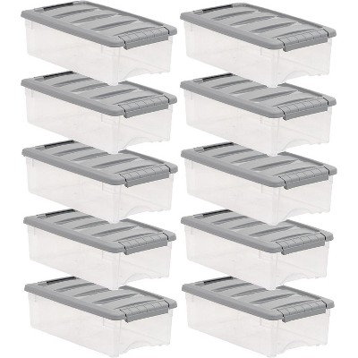 Summit Adventure Plastic Storage Containers with Secure Latching Lids, Stackable Organization Bins, Clear/Grey, 5 Quart, Set of 10
