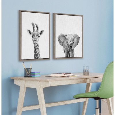 (Set of 2) Sylvie Baby Giraffe Elephant Framed Canvas by Simon Te - Kate & Laurel All Things Decor