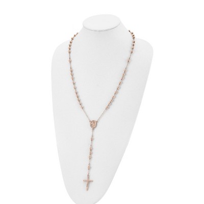 Chisel Stainless Steel Polished Rose IP-plated 30" Rosary Necklace
