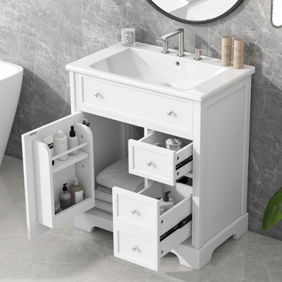 Whisen 30" Vintage Bathroom Vanity with Sink Top, Bathroom Vanity Cabinet with Drawers