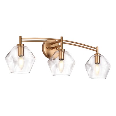 LNC Bravaputra 26-in Matte Gold Bathroom Vanity Light with Clear Glass Cone Shade, Modern, 3-Light