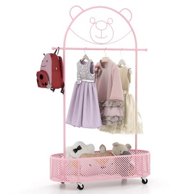 Costway Kid Clothes Rack with 3 Adjustable Heights Home Freestanding Clothes Rack White/Pink