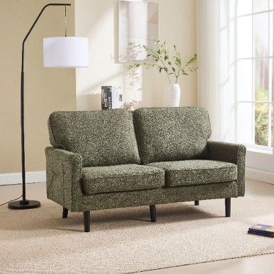 CAVINAS Mid Century Modern Loveseat Sofa, 2 Seater Sofa Couches for Living Room, Comfy Couch with USB & Removable Pillow Cover