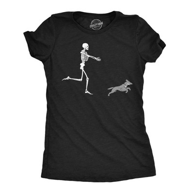 Womens Funny T Shirts Skeleton Chasing Dog Sarcastic Halloween Graphic Novelty Tee for Ladies - Crazy Dog Women's T Shirt For Halloween Season