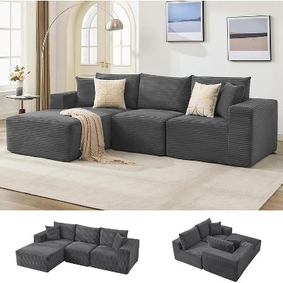 108" Modular Sectional Sofa, L-Shaped Cloud Couch with 67.5" Chaise, Reversible Left/Right Facing, Deep Seat Corduroy Sofa,No Assembly