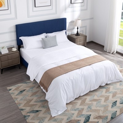 DOMETOUR Queen Size Platform Bed Frame with Upholstered Headboard and Wood Slats Support