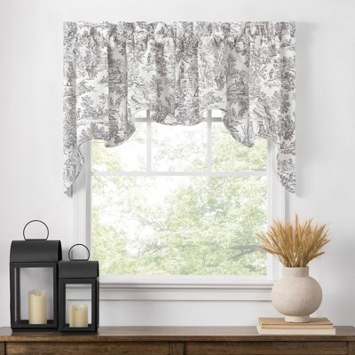Ellis Curtain Victoria Park Toile High Quality Classic Print Swag Lined Empress Window Valance - 2-Piece - 70 x28", Gray