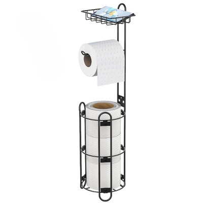 SEVOBAL Tissue Paper Roll Stand Shelf Bathroom Toilet Paper Storage Holder Floor Standing Toilet Paper Dispenser, Black, 14.04"*7.22"*2.34"