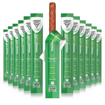 Mission Meats Beef Sticks – 100% Grass Fed & Pasture Raised, Sugar Free, Individually Wrapped Healthy Snacks, Whole 30 & Paleo, Original 1oz (12ct)