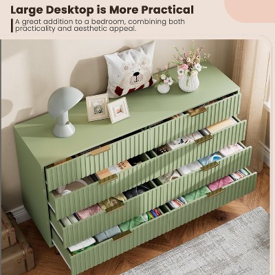 55" Fluted 8 Drawer Dresser, Modern Wooden Chest of Drawers with Gold Legs, Deep Storage Drawers for Bedroom, Living Room, Hallway