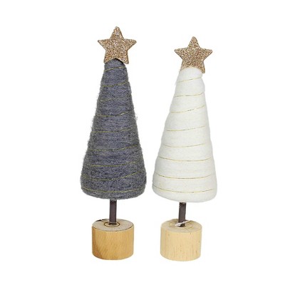 Tag 10.0 Inch Cream & Gray Cotton Candy Trees , Gold Star Wood Base (2PC)
