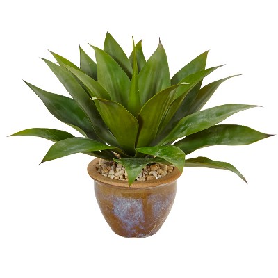 Nearly Natural Agave Artificial Plant in Glazed Clay Pot