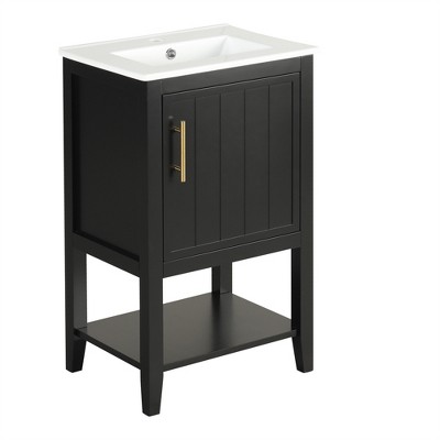 20" Bathroom Vanity with Sink, Bathroom Storage Cabinet with Soft Closing Door and Open Shelf Black