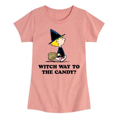 Girls' - Peanuts - Sally Halloween Witch Way To The Candy Fitted Short Sleeve Graphic T-Shirt