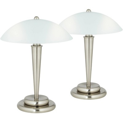 360 Lighting Deco Modern Accent Table Lamps 17" High Set of 2 Brushed Steel Touch On Off White Glass Dome Shade for Bedroom Bedside Nightstand Office