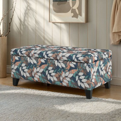 Kumasinova 39"Floral Pattern Storage Ottoman Bench with Flip Top for Living Room,Versatile End of Bed Bench with Storage,Accent Ottoman Bench