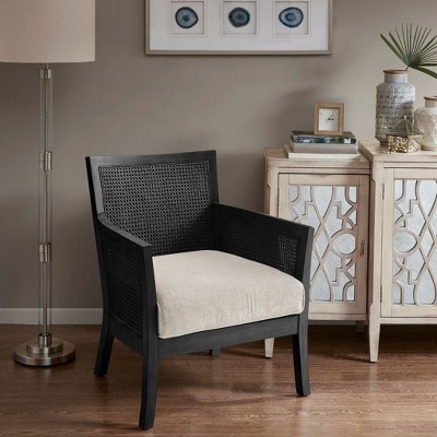 Okak Cane Accent Chair with Comfy Upholstery Solid Wood Legs Mid-Century Stylish Reading Armchair for Living Room Waiting Room