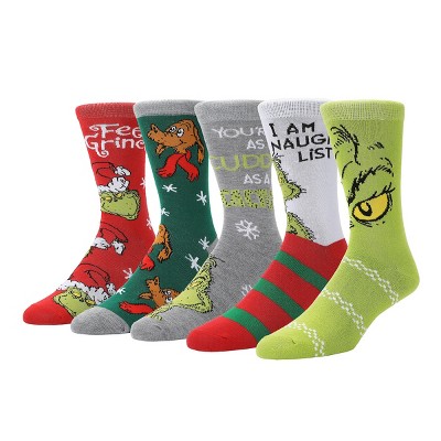 The Grinch Mixed Character Art Mens 5-Pack Casual Crew Socks