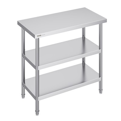 VEVOR Stainless Steel Food Prep Table, 18 x 36 x 34 Inch Commercial Kitchen Worktable, with 2 Adjustable Undershelf, Heavy Duty Prep Table