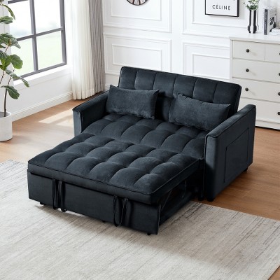 ACEPANO Modern 3 in 1 Convertible Sleeper Sofa Bed with Pillows & Pockets For Living Room & Apartment-Black