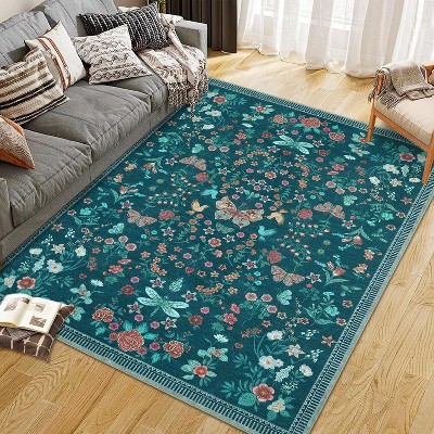 GustoWave Various sizes Modern Floral Machine Washable Indoor Waterproof Area Rug for Bedroom, Living Room, Dark Green