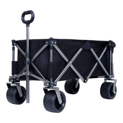 CAVINAS Folding Heavy Duty Wagon Cart with Adjustable Handle & Cup Holders,Shopping Cart with Quiet Wheels,Wagon for Camping,Shopping