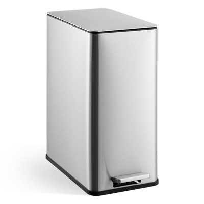 4 Gallon Step Trash Can, 15 Liter Stainless Steel Rubbish Bin with Removable Inner Bucket, Rectangle Slim Garbage Can with Soft-Close Lid, Silver