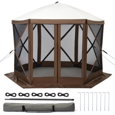 Gazebo Screen Tent with Mosquito Netting, 6 Sided Pop Up Canopy Shelter, with Carrying Bag, Ground Stakes, for Outdoor Camping, Lawn, Backyard