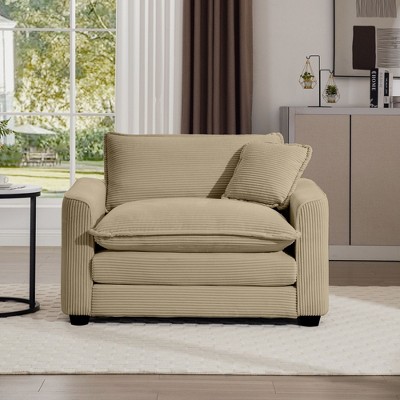 Light Beige Corduroy Fabric, Comfortable Single Accent Chair Deep Seat Sofa With One Pillow