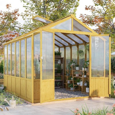 AMERLIFE Wooden Greenhouse, Pre-Assembled Solid Cedar Frame, Walk-in Design