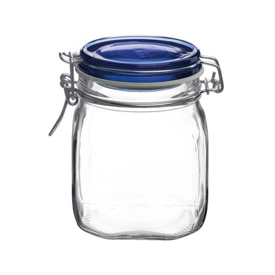 Bormioli Rocco Fido Jar with Blue Lid, Made of Premium Quality Italian Glass, Airtight Seal with Gasket